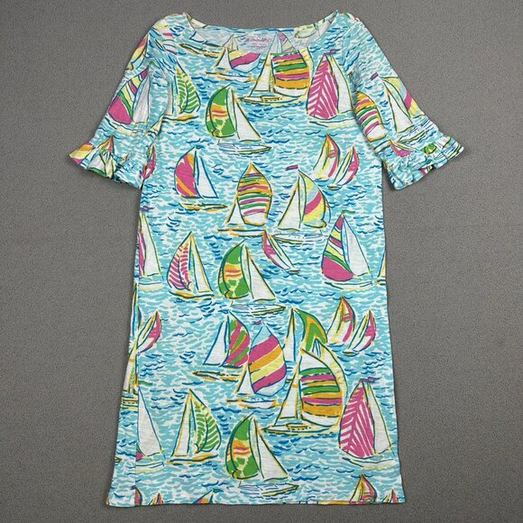 Lilly Pulitzer Somerset Shift Dress You Gotta Regatta 3/4 Sleeve Sailboats XS - Picture 2 of 12